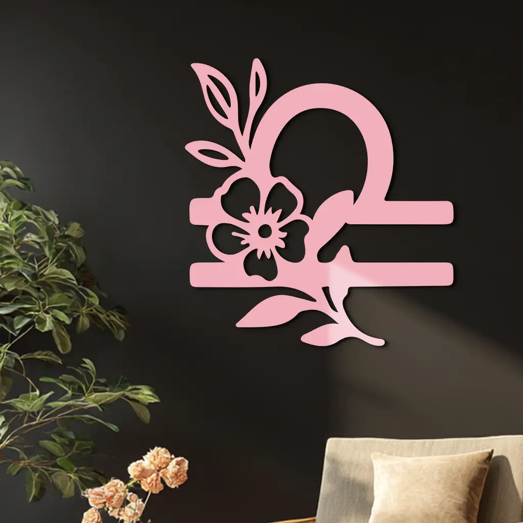 Libra Zodiac Sign Floral Metal Wall Art – Astrology Inspired Home Decor - KAFGP083 by Enova Art