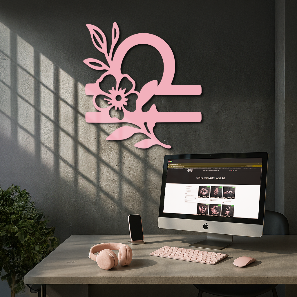 Libra Zodiac Sign Floral Metal Wall Art – Astrology Inspired Home Decor - KAFGP083 by Enova Art