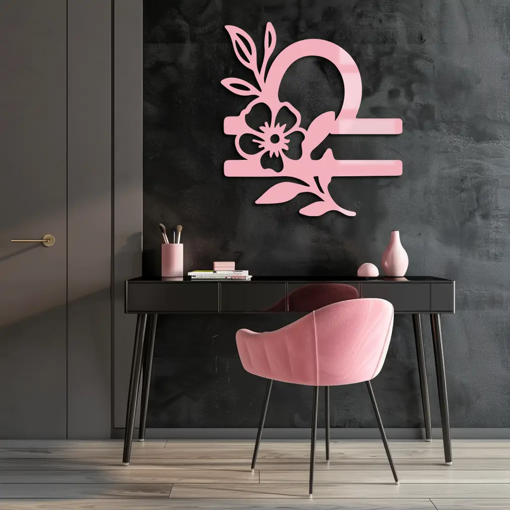 Libra Zodiac Sign Floral Metal Wall Art – Astrology Inspired Home Decor - KAFGP083 by Enova Art