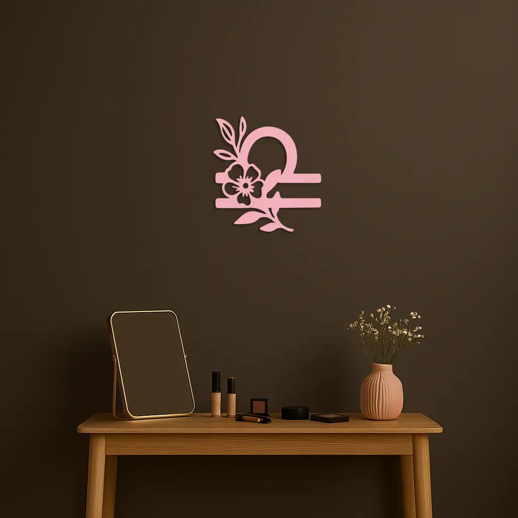 Libra Zodiac Sign Floral Metal Wall Art – Astrology Inspired Home Decor - KAFGP083
