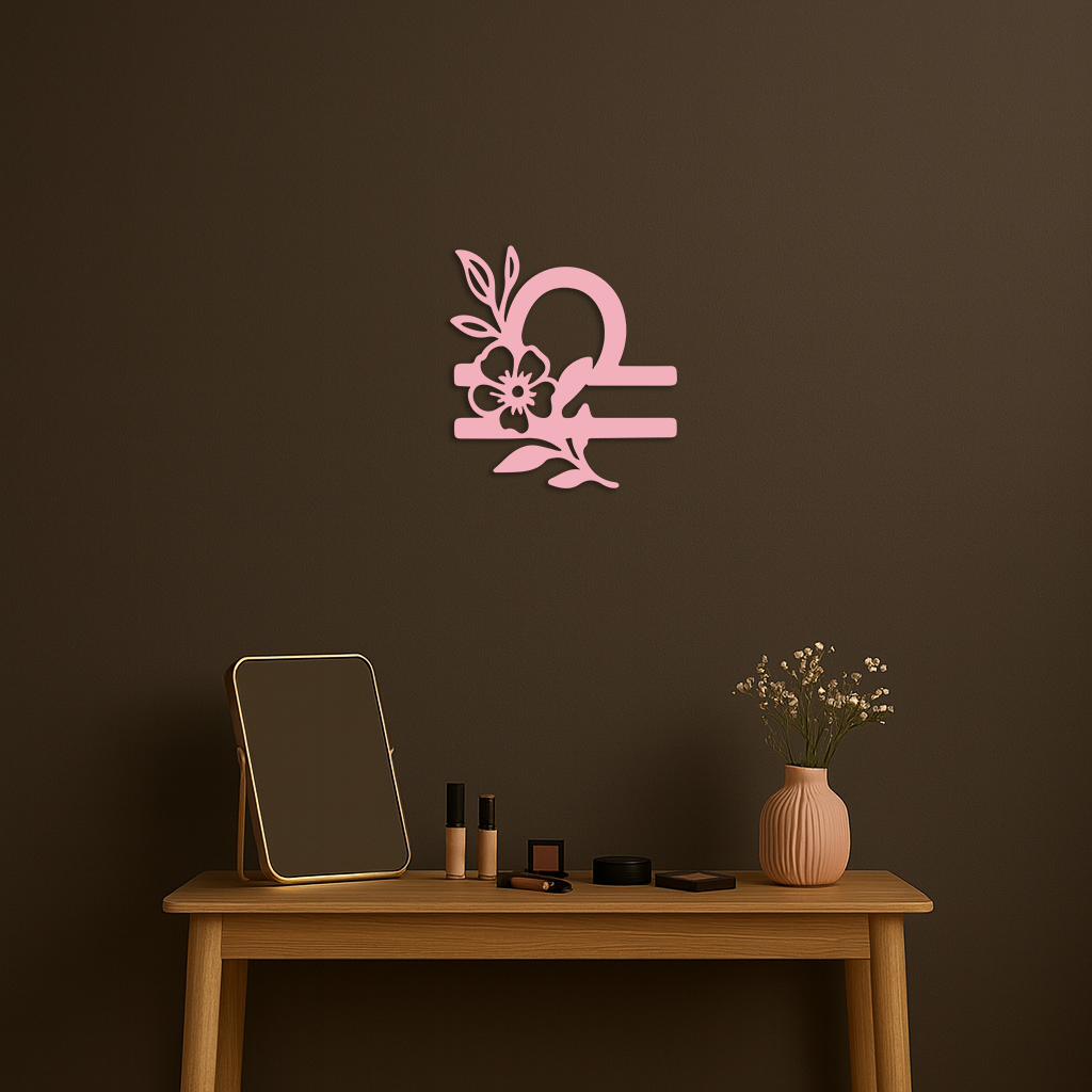 Libra Zodiac Sign Floral Metal Wall Art – Astrology Inspired Home Decor - KAFGP083 by Enova Art