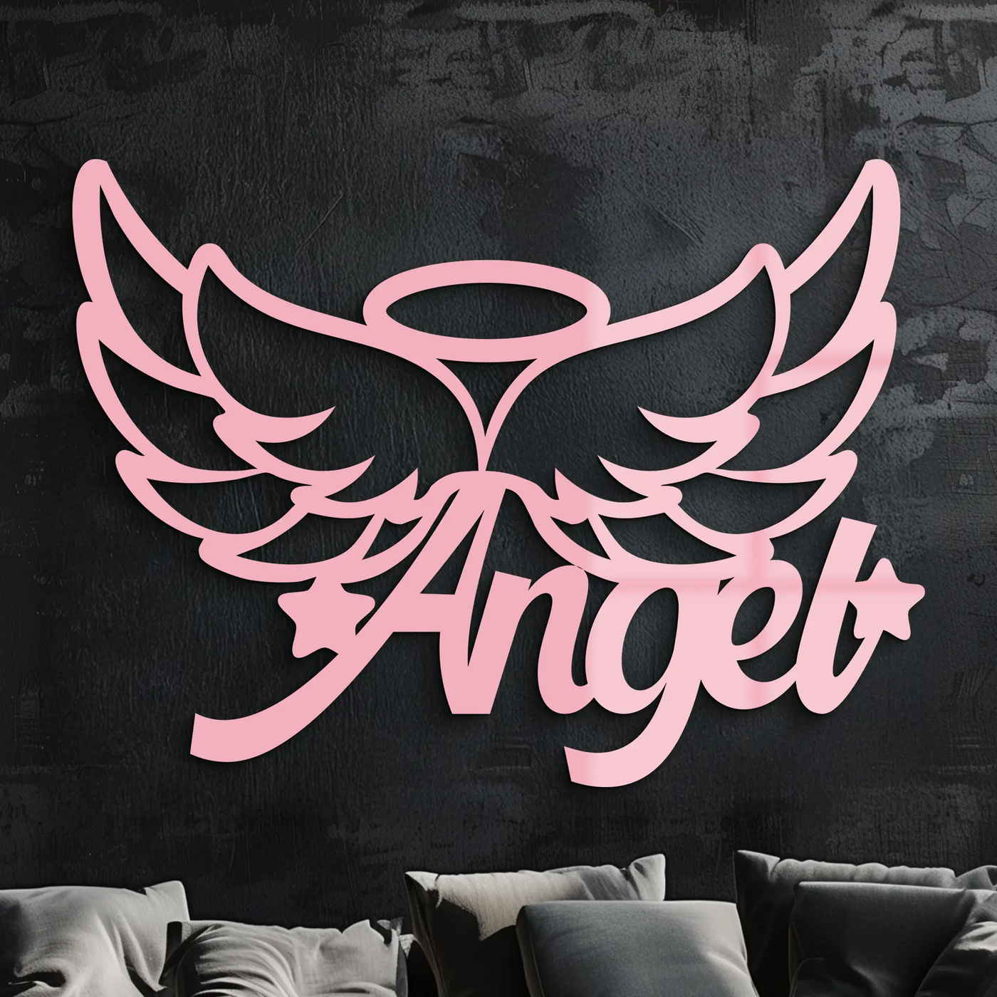 Angel Wings with Halo Metal Wall Art – Modern Spiritual Decor - KAFGP084 by Enova Art