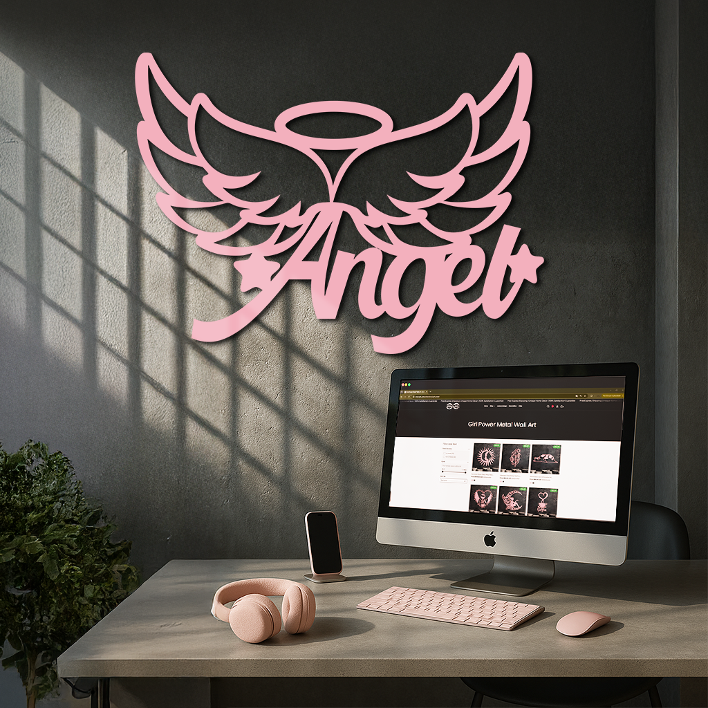 Angel Wings with Halo Metal Wall Art – Modern Spiritual Decor - KAFGP084 by Enova Art