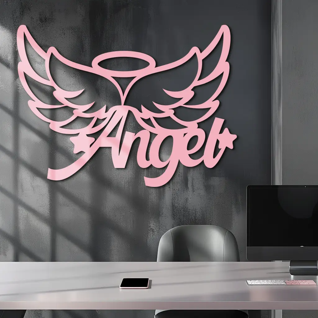 Angel Wings with Halo Metal Wall Art – Modern Spiritual Decor - KAFGP084 by Enova Art