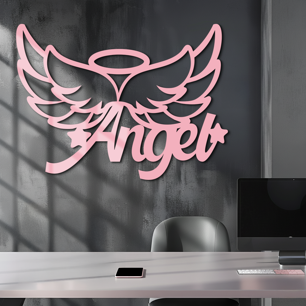 Angel Wings with Halo Metal Wall Art – Modern Spiritual Decor - KAFGP084 by Enova Art