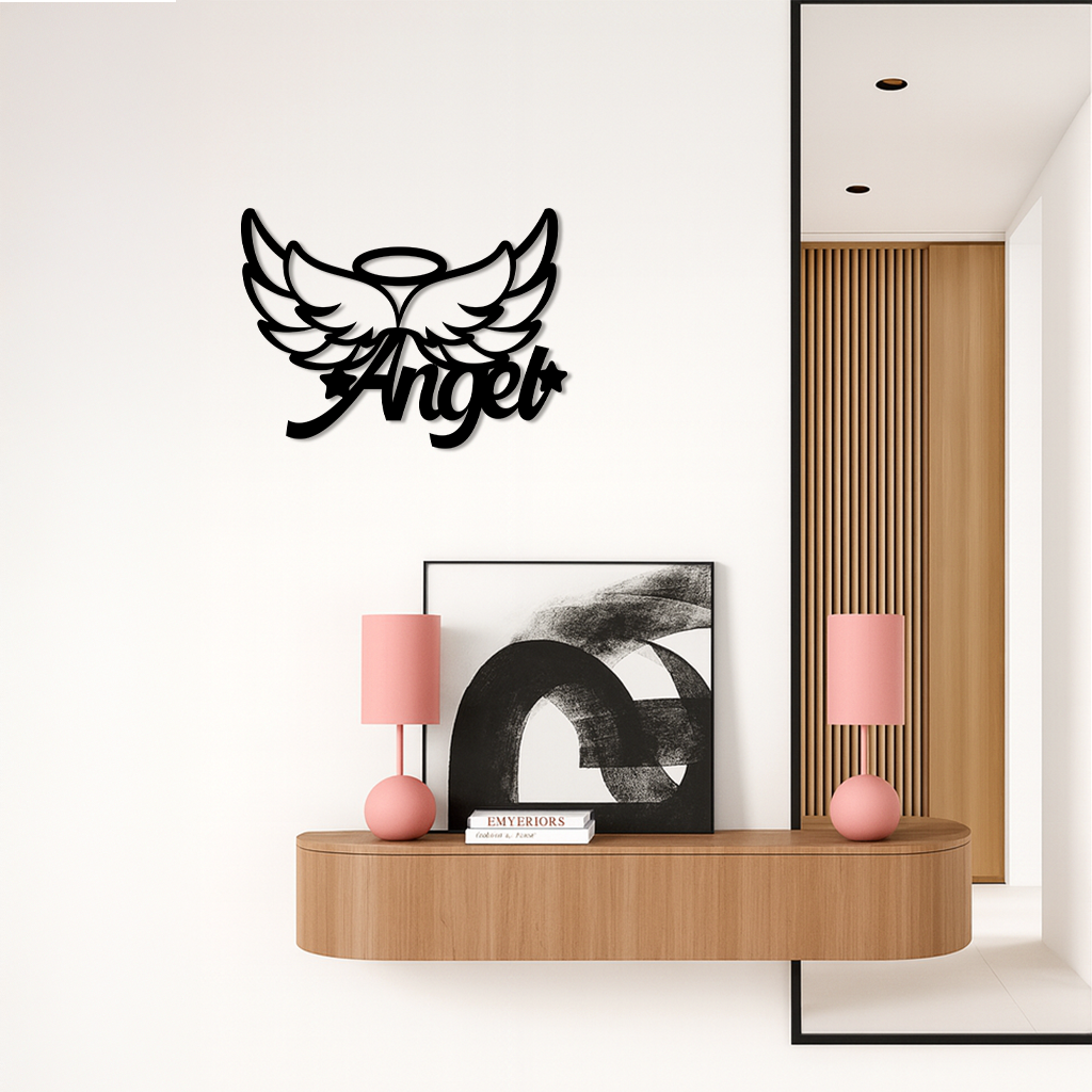 Angel Wings with Halo Metal Wall Art – Modern Spiritual Decor - KAFGP084 by Enova Art