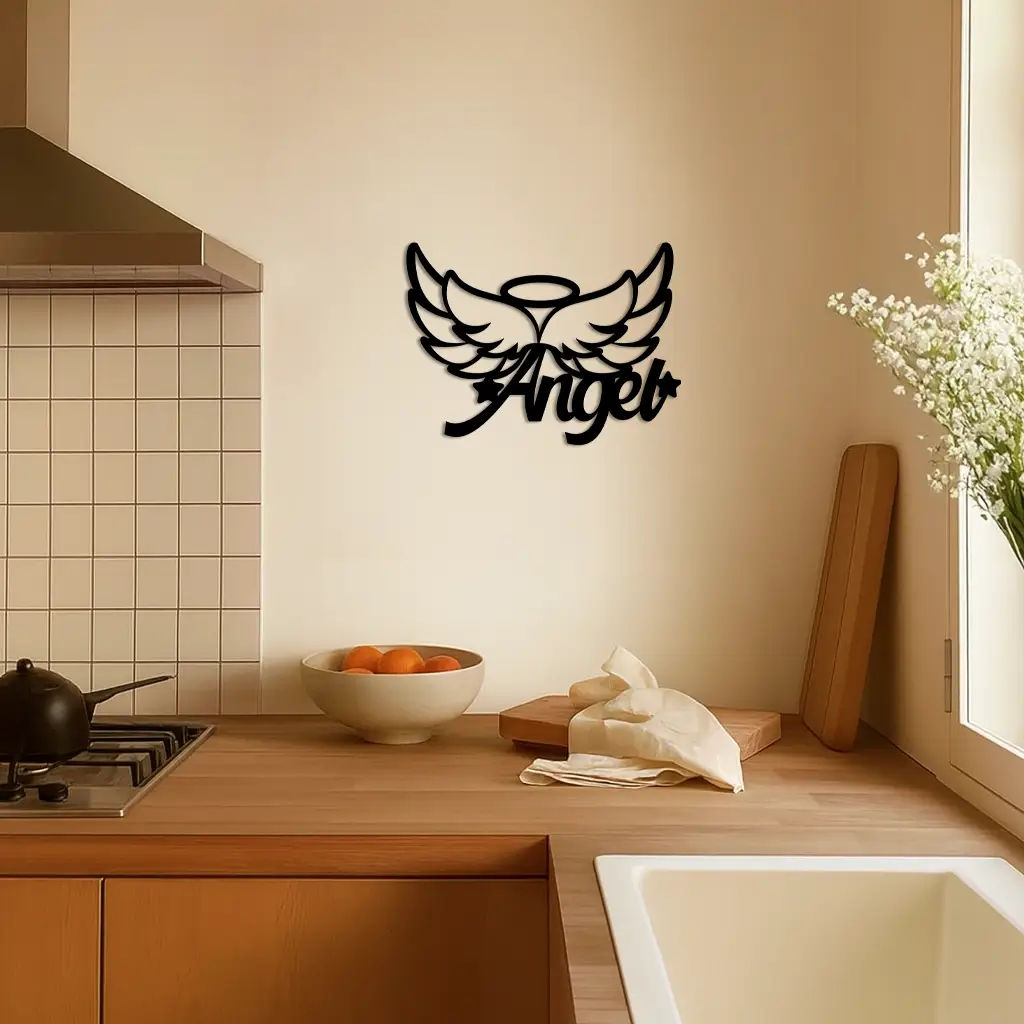 Angel Wings with Halo Metal Wall Art – Modern Spiritual Decor - KAFGP084 by Enova Art
