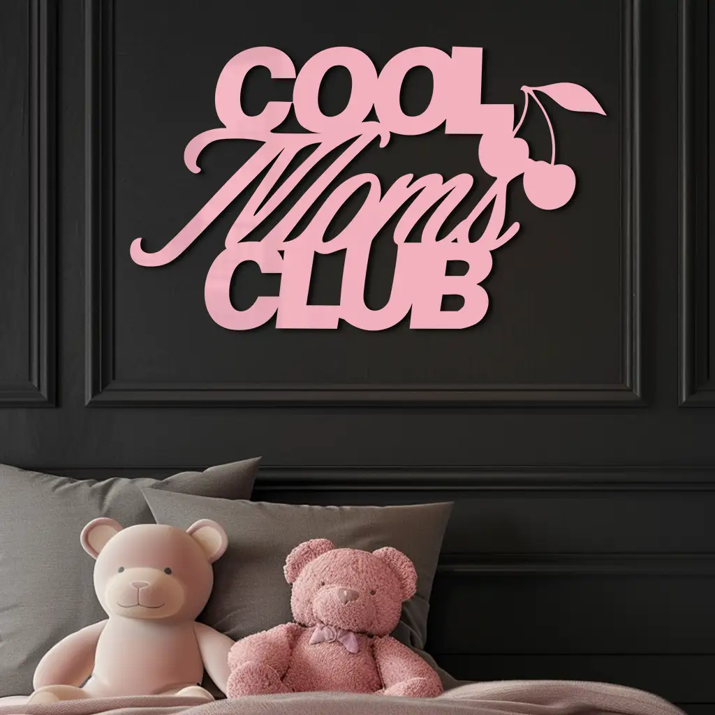 Cool Moms Club Typography Metal Wall Art – Cherry Accent Decorative Sign - KAFGP089 by Enova Art
