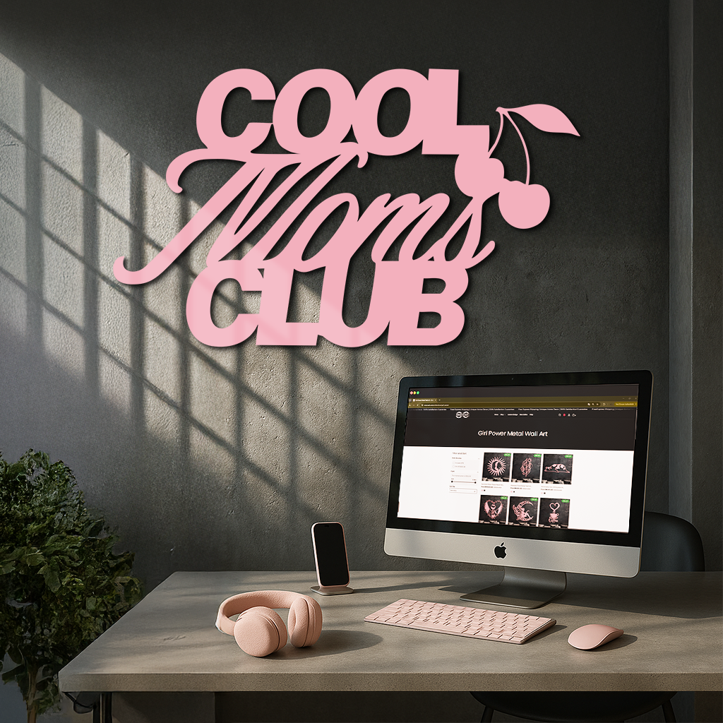 Cool Moms Club Typography Metal Wall Art – Cherry Accent Decorative Sign - KAFGP089 by Enova Art