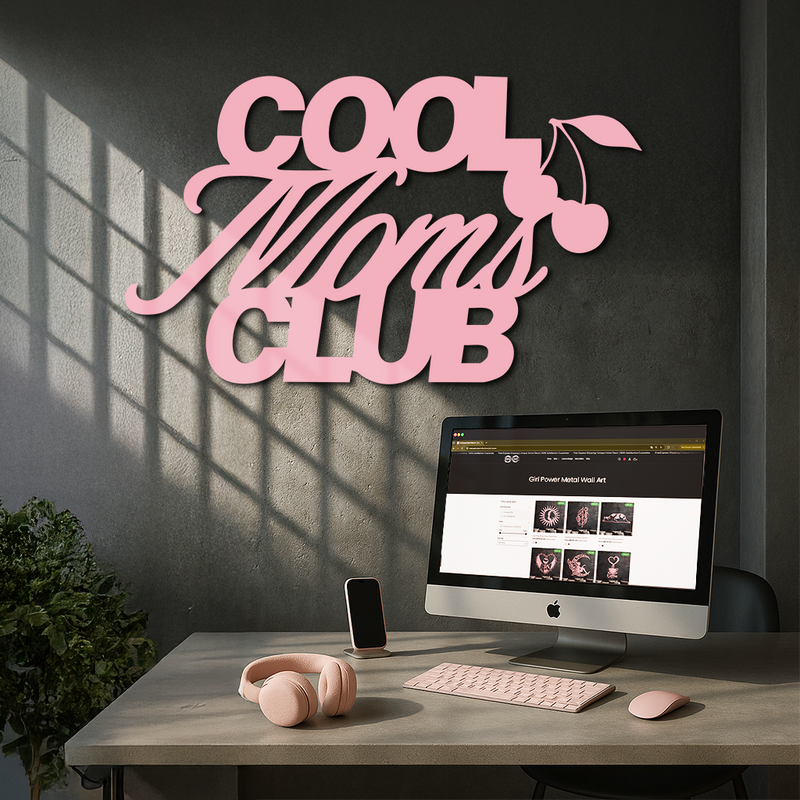 Cool Moms Club Typography Metal Wall Art – Cherry Accent Decorative Sign - KAFGP089 by Enova Art