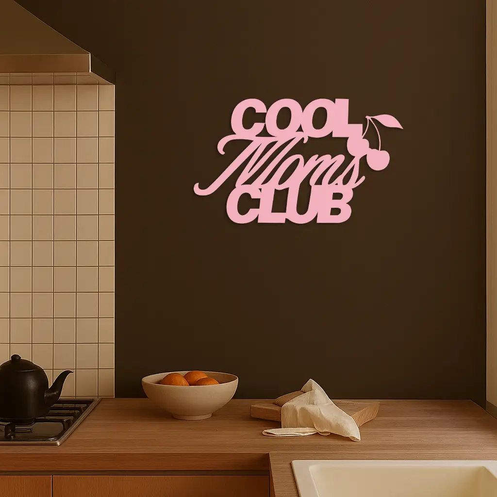 Cool Moms Club Typography Metal Wall Art – Cherry Accent Decorative Sign - KAFGP089 by Enova Art