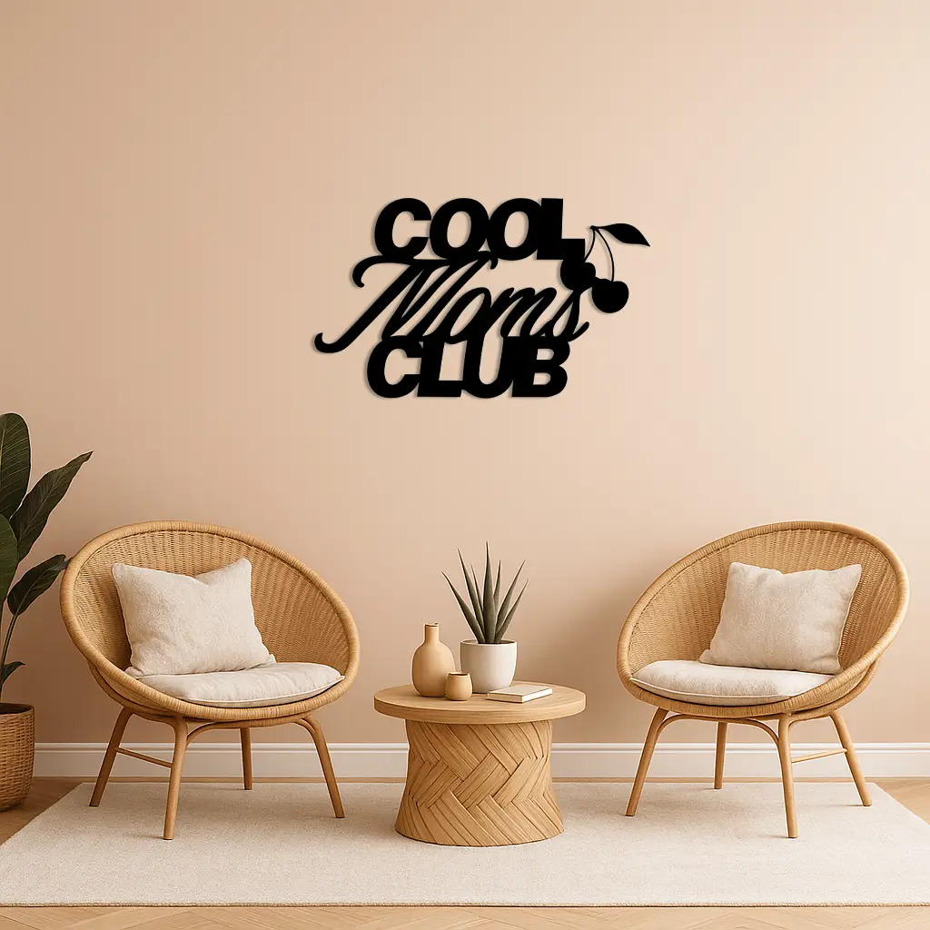 Cool Moms Club Typography Metal Wall Art – Cherry Accent Decorative Sign - KAFGP089 by Enova Art