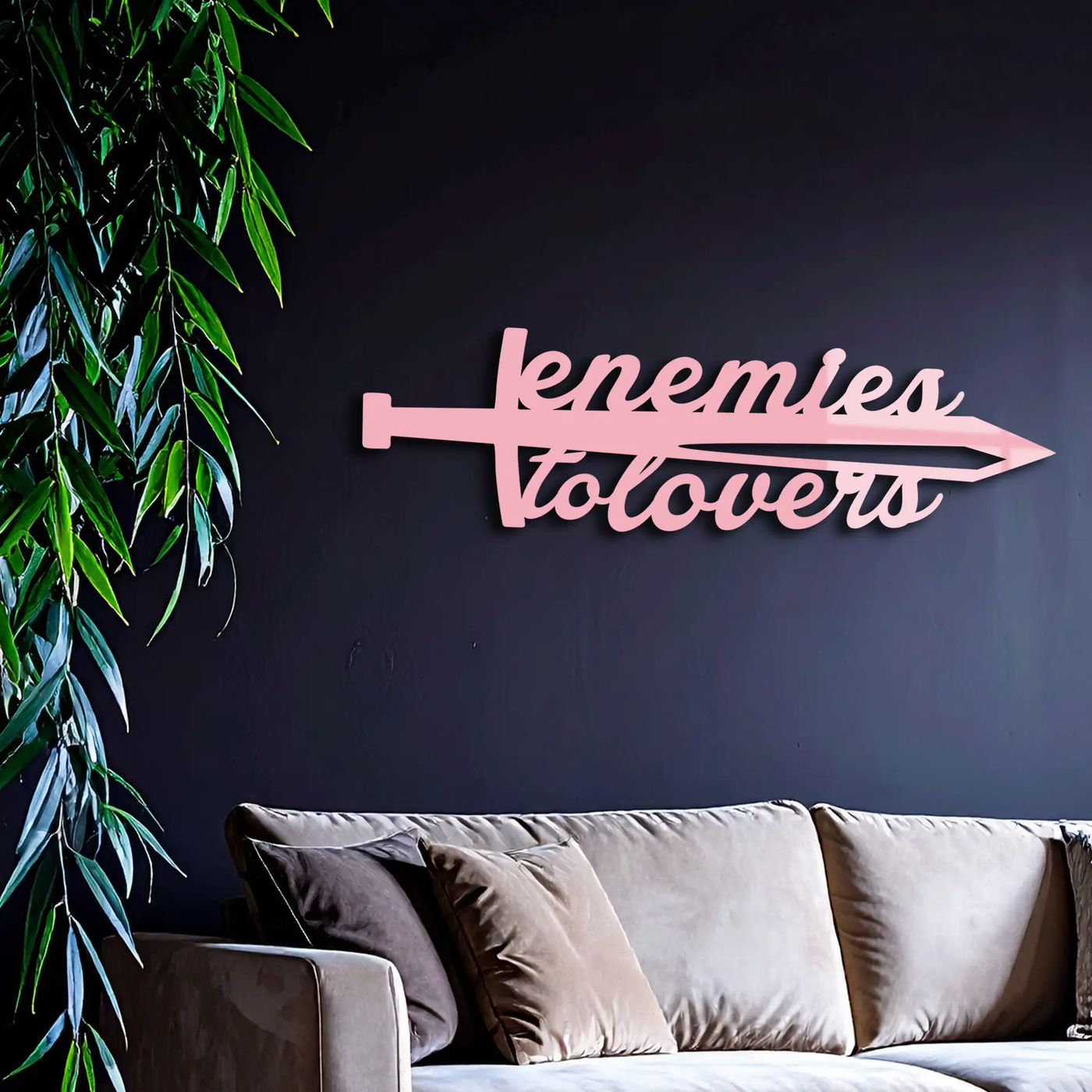 Enemies to Lovers Sword Quote Metal Wall Art – Romantic Typography Decor - KAFGP094 by Enova Art
