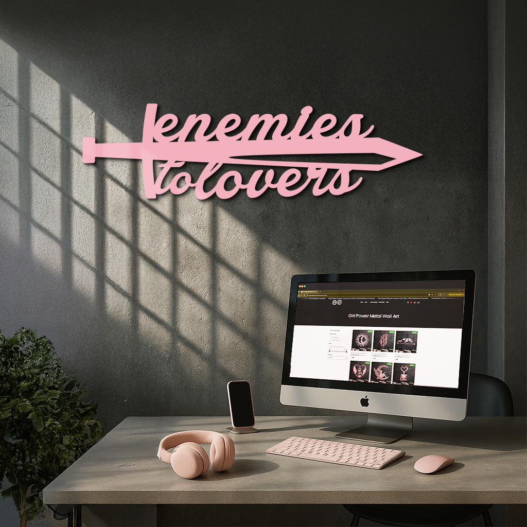 Enemies to Lovers Sword Quote Metal Wall Art – Romantic Typography Decor - KAFGP094 by Enova Art