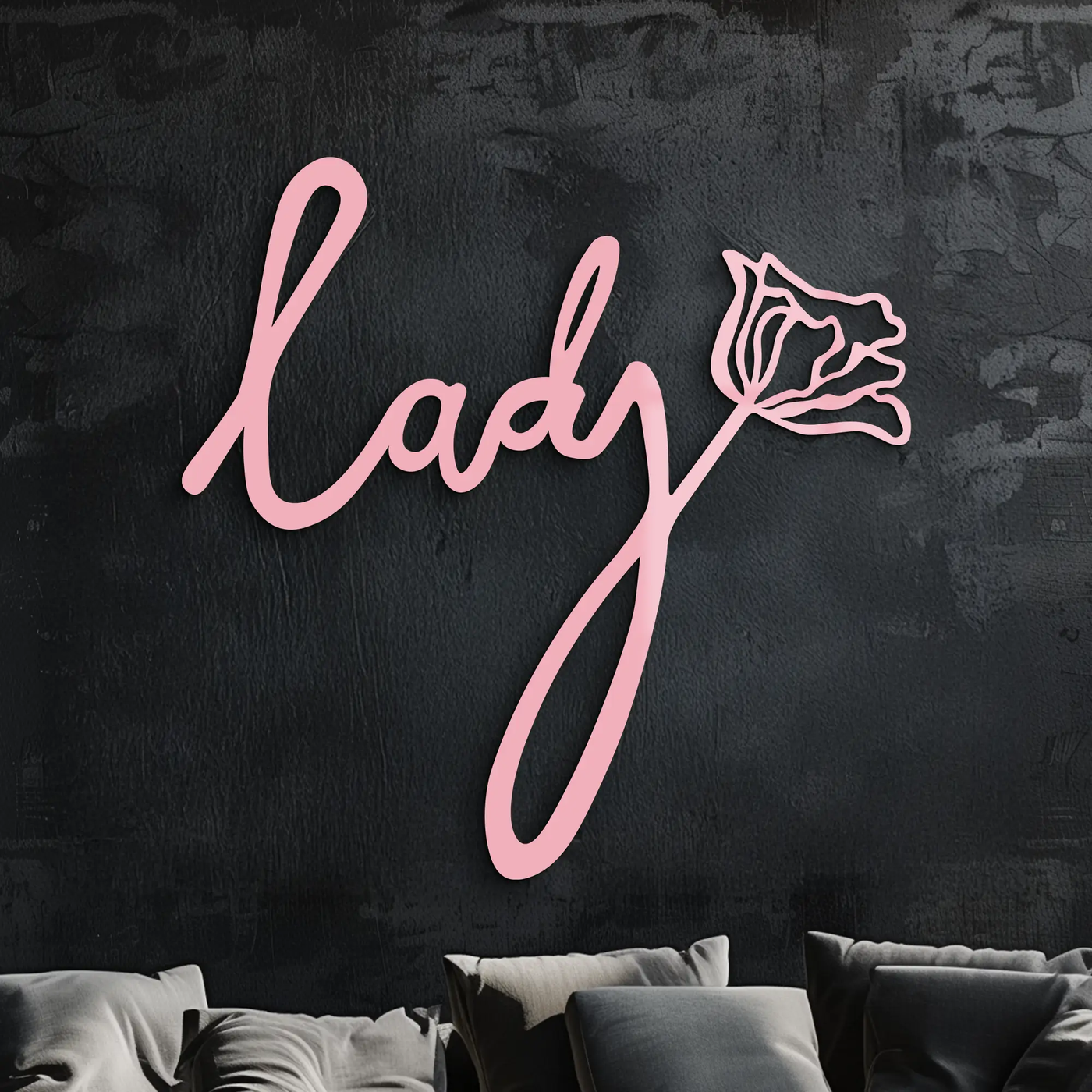 Lady Script Word Metal Wall Art – Elegant Floral Typography Decor - KAFGP096 by Enova Art