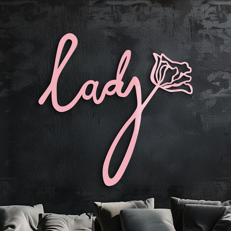 Lady Script Word Metal Wall Art – Elegant Floral Typography Decor - KAFGP096 by Enova Art