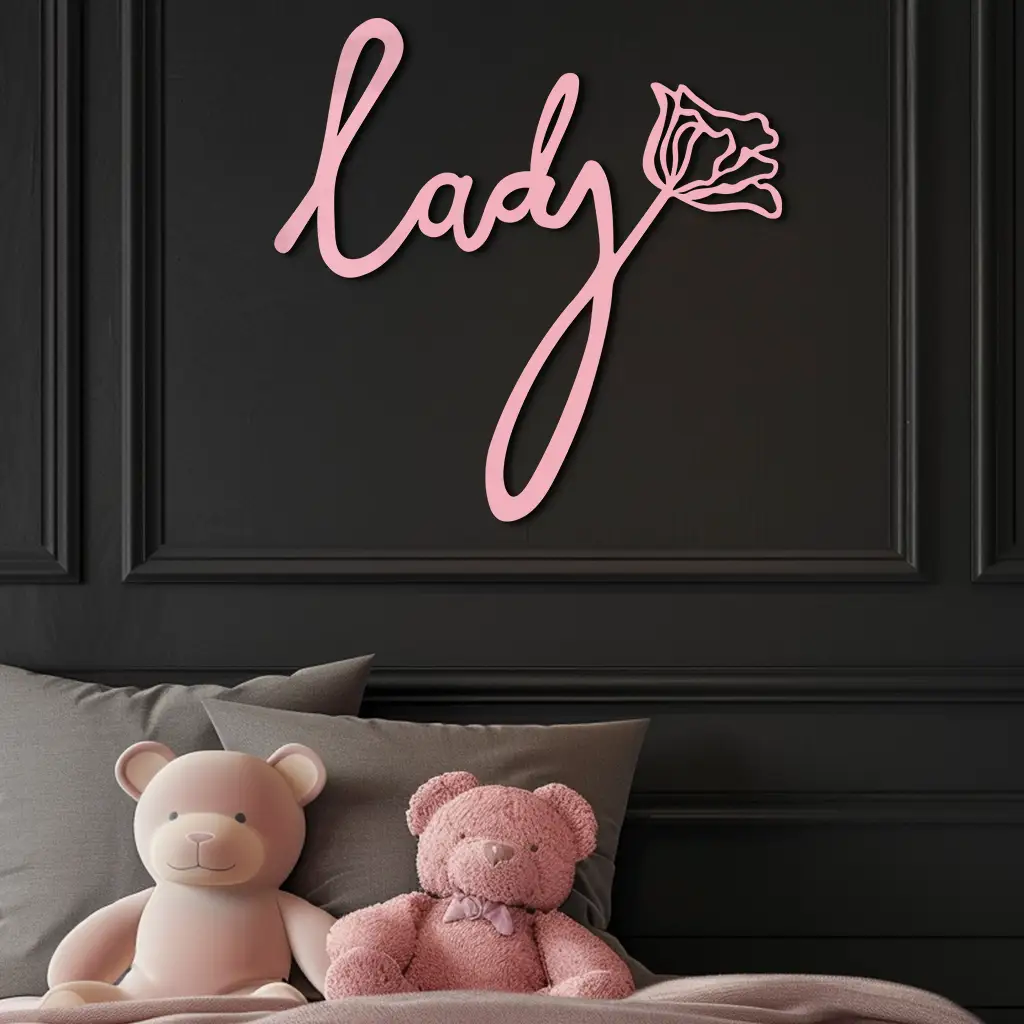 Lady Script Word Metal Wall Art – Elegant Floral Typography Decor - KAFGP096 by Enova Art