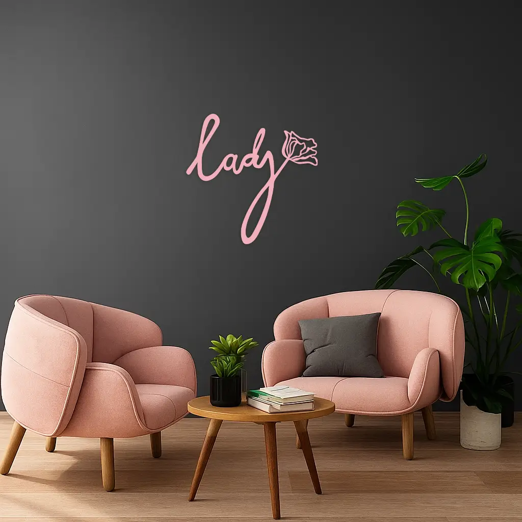 Lady Script Word Metal Wall Art – Elegant Floral Typography Decor - KAFGP096 by Enova Art