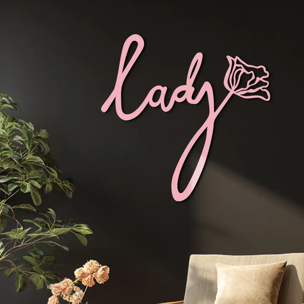 Lady Script Word Metal Wall Art – Elegant Floral Typography Decor - KAFGP096 by Enova Art