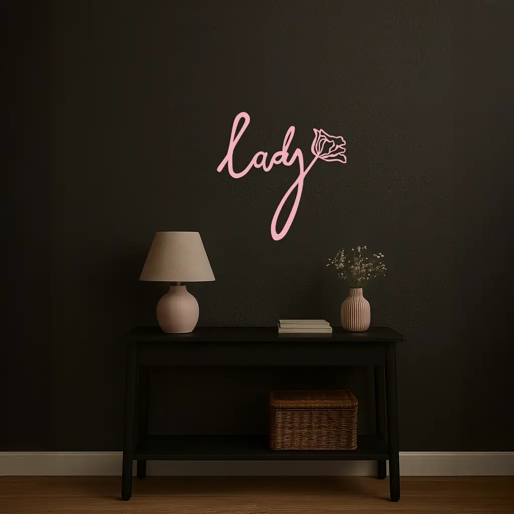 Lady Script Word Metal Wall Art – Elegant Floral Typography Decor - KAFGP096 by Enova Art