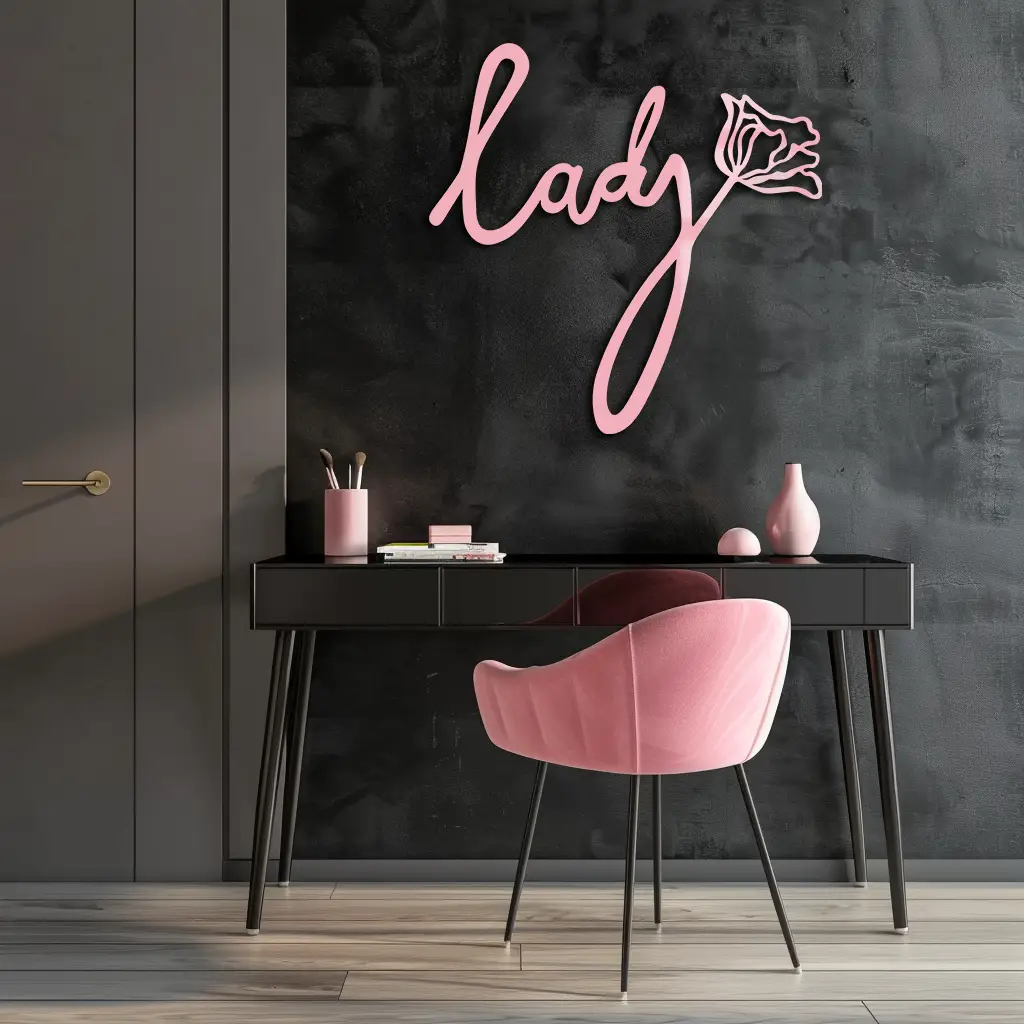 Lady Script Word Metal Wall Art – Elegant Floral Typography Decor - KAFGP096 by Enova Art