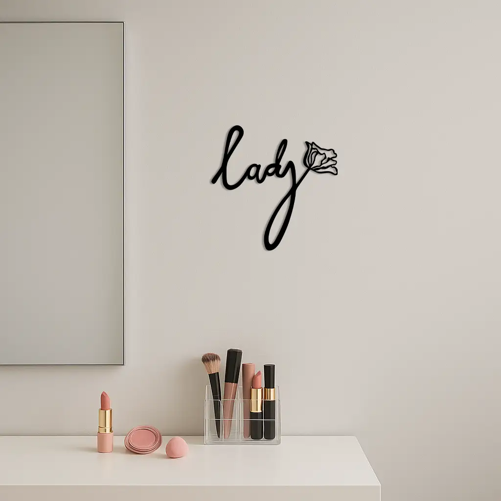 Lady Script Word Metal Wall Art – Elegant Floral Typography Decor - KAFGP096 by Enova Art