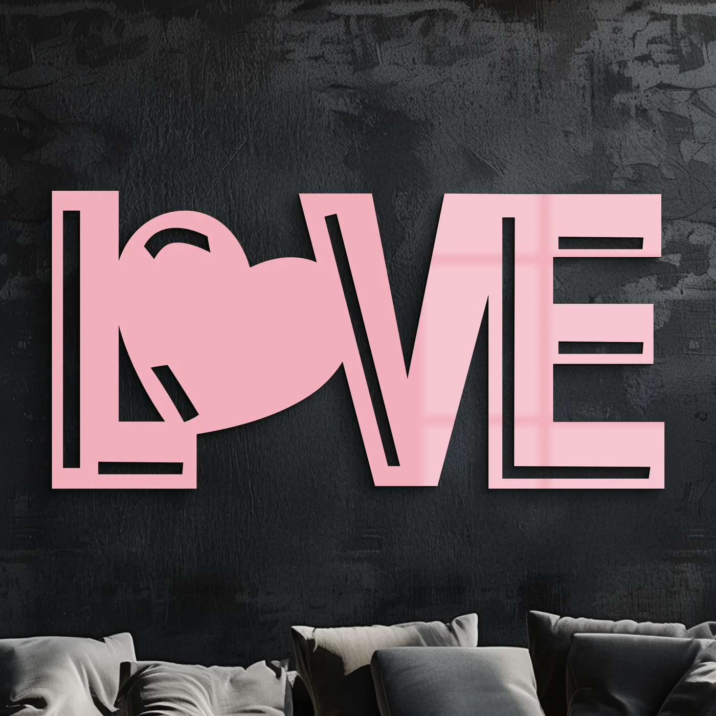 LOVE Heart Typography Metal Wall Art – Modern Romantic Decor - KAFGP097 by Enova Art