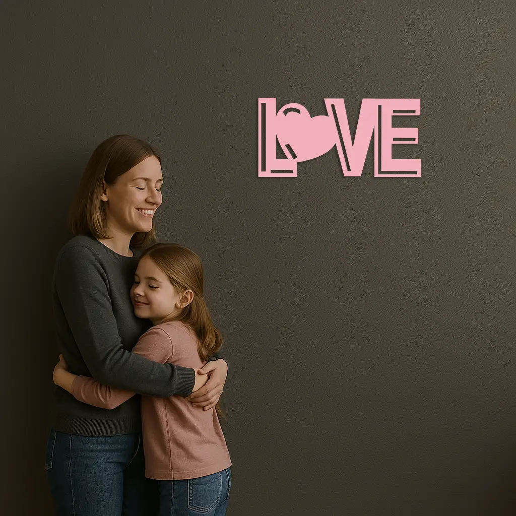LOVE Heart Typography Metal Wall Art – Modern Romantic Decor - KAFGP097 by Enova Art