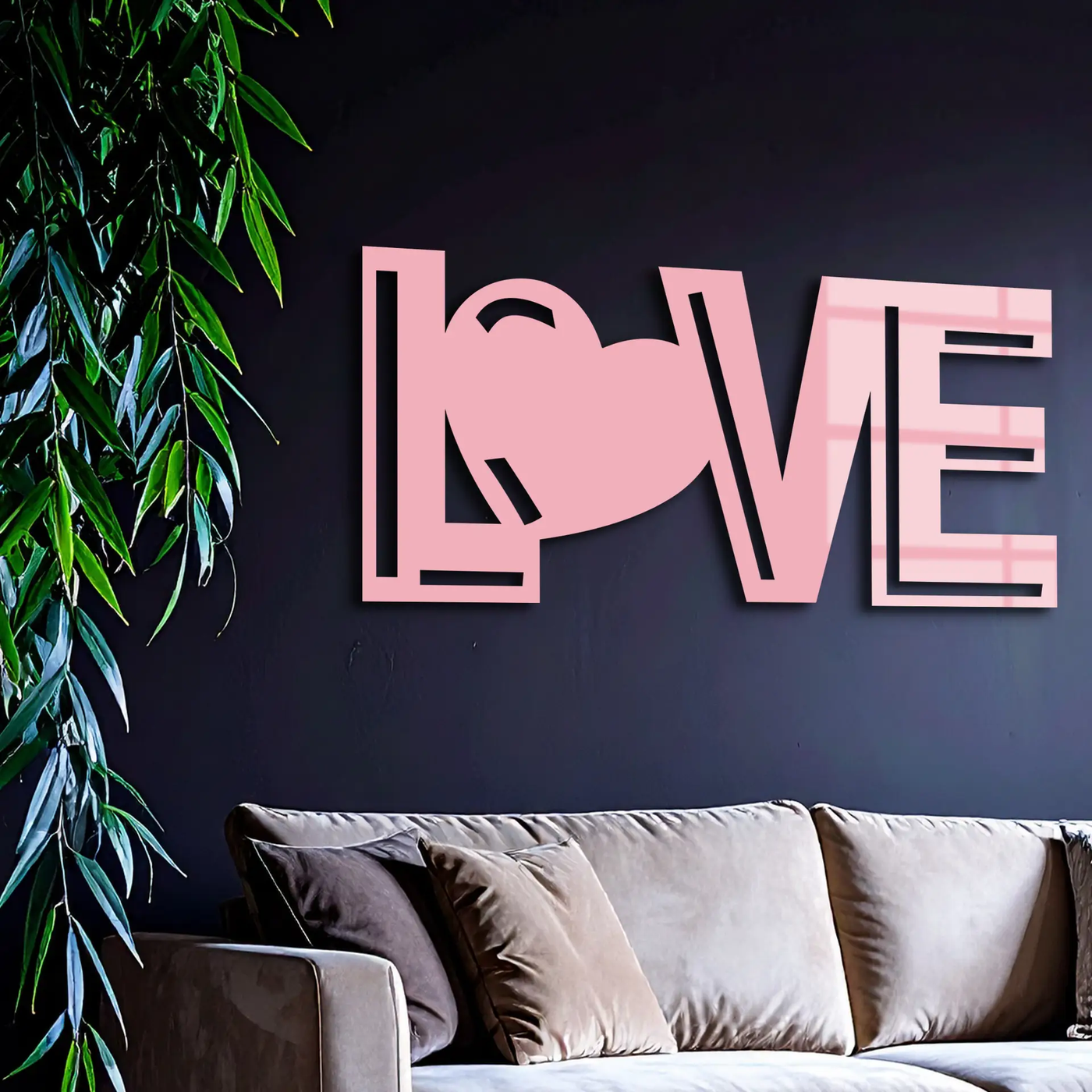 LOVE Heart Typography Metal Wall Art – Modern Romantic Decor - KAFGP097 by Enova Art