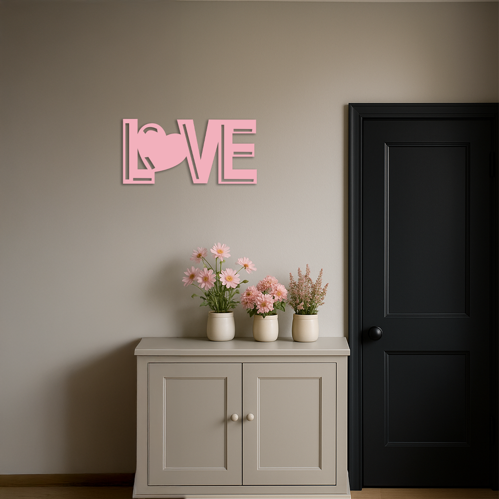 LOVE Heart Typography Metal Wall Art – Modern Romantic Decor - KAFGP097 by Enova Art