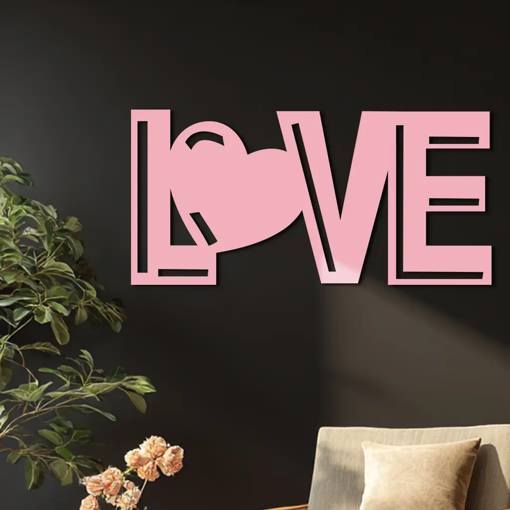 LOVE Heart Typography Metal Wall Art – Modern Romantic Decor - KAFGP097 by Enova Art