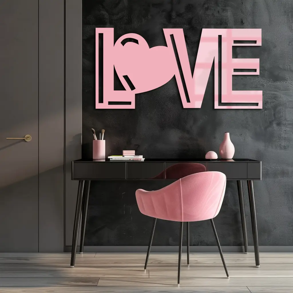 LOVE Heart Typography Metal Wall Art – Modern Romantic Decor - KAFGP097 by Enova Art