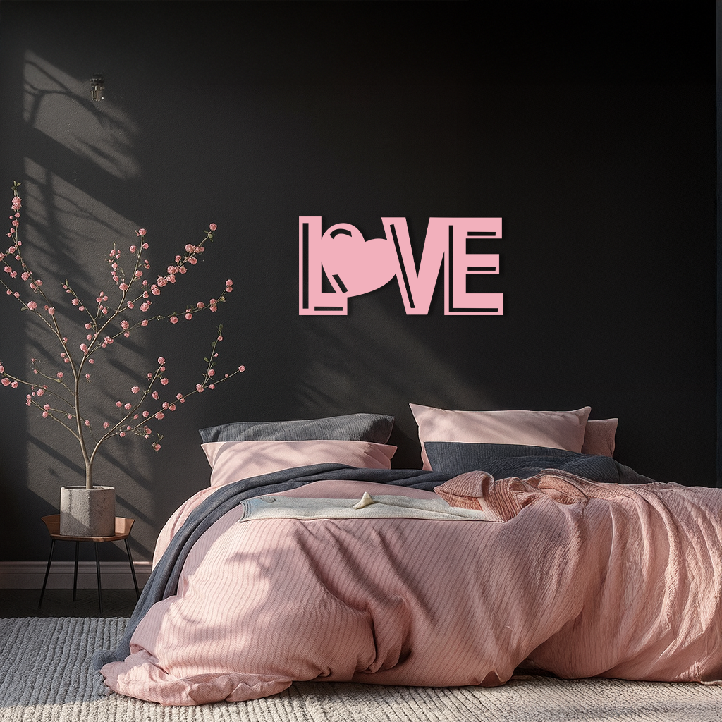LOVE Heart Typography Metal Wall Art – Modern Romantic Decor - KAFGP097 by Enova Art