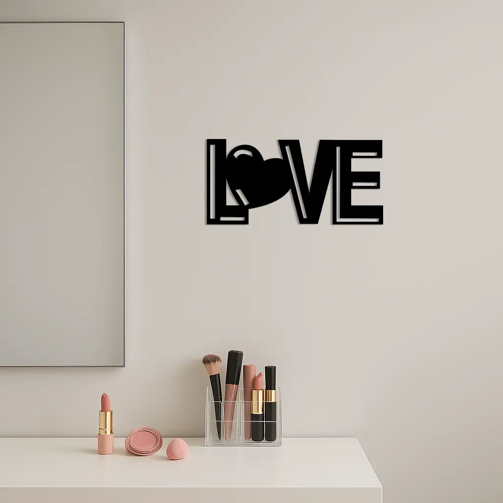 LOVE Heart Typography Metal Wall Art – Modern Romantic Decor - KAFGP097 by Enova Art