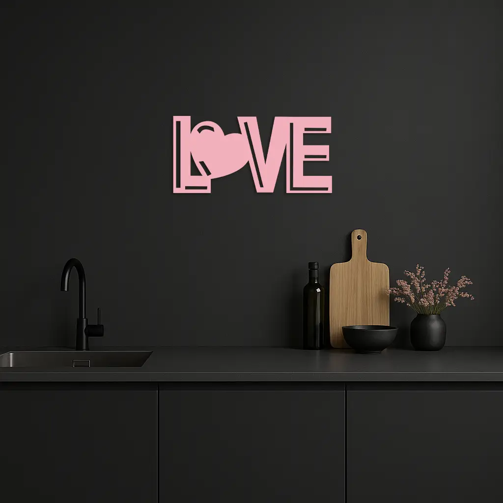 LOVE Heart Typography Metal Wall Art – Modern Romantic Decor - KAFGP097 by Enova Art