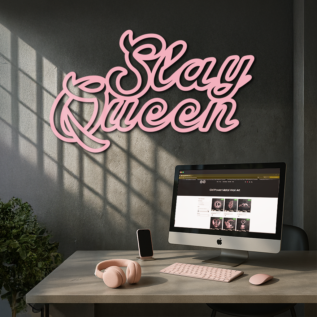Slay Queen Typography Metal Wall Art – Feminine Empowerment Design - KAFGP106 by Enova Art