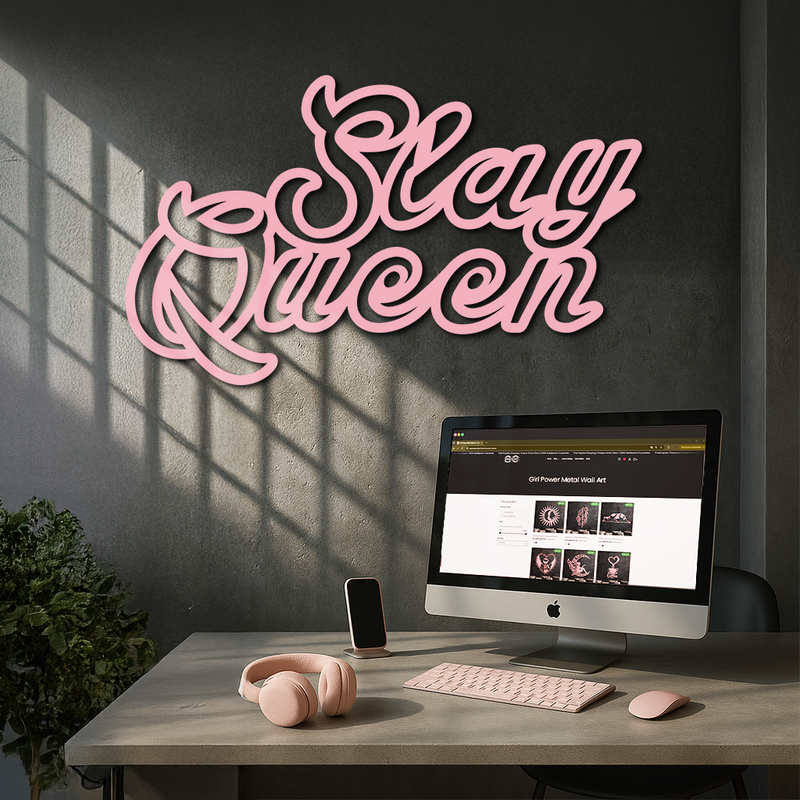 Slay Queen Typography Metal Wall Art – Feminine Empowerment Design - KAFGP106 by Enova Art