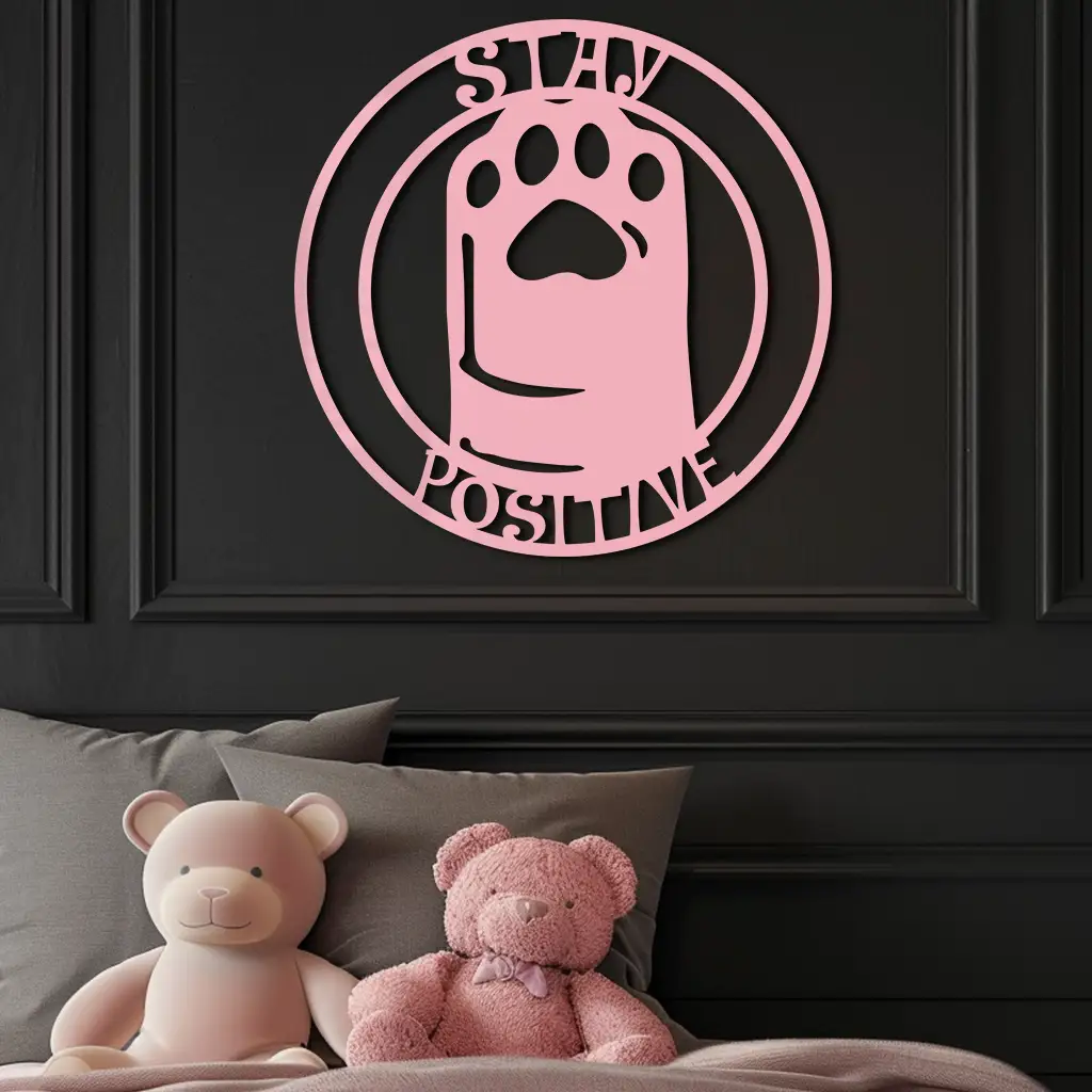 Stay Positive Paw Print Metal Wall Art – Inspirational Pet Lover Decor - KAFGP110 by Enova Art