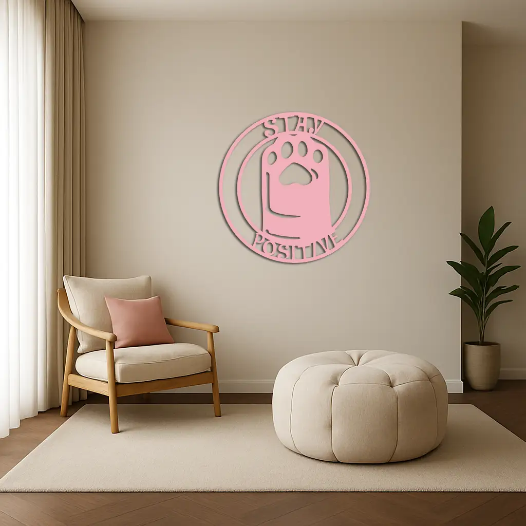 Stay Positive Paw Print Metal Wall Art – Inspirational Pet Lover Decor - KAFGP110 by Enova Art