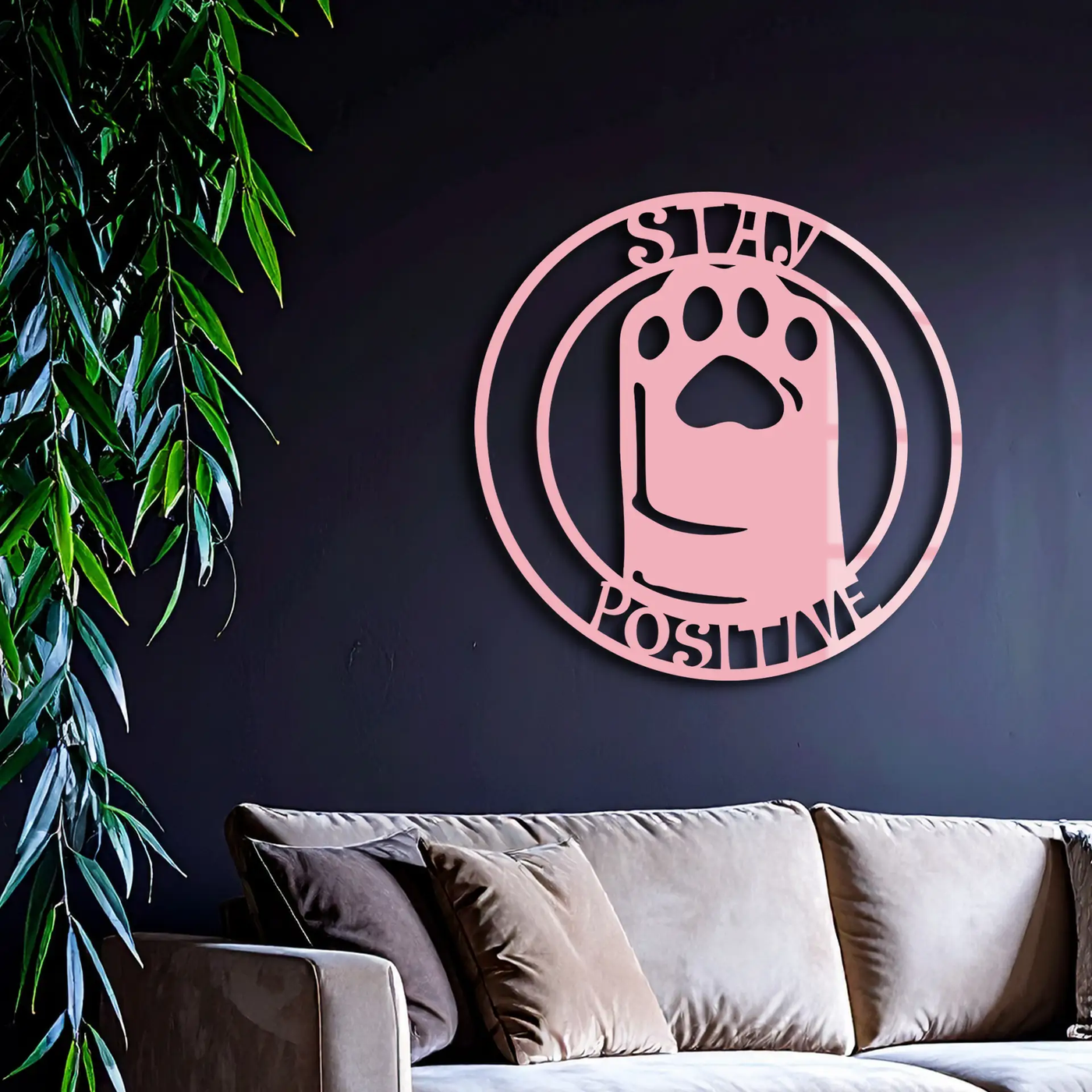 Stay Positive Paw Print Metal Wall Art – Inspirational Pet Lover Decor - KAFGP110 by Enova Art