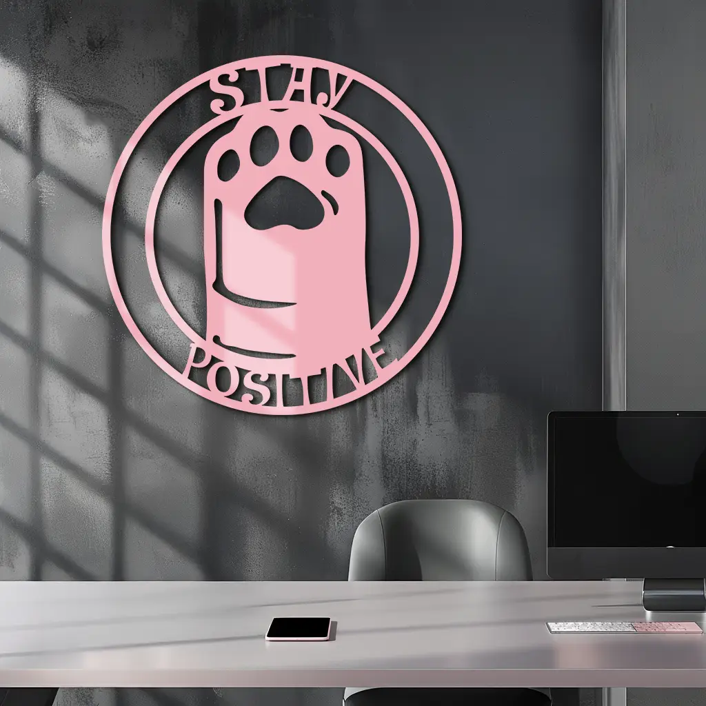 Stay Positive Paw Print Metal Wall Art – Inspirational Pet Lover Decor - KAFGP110 by Enova Art