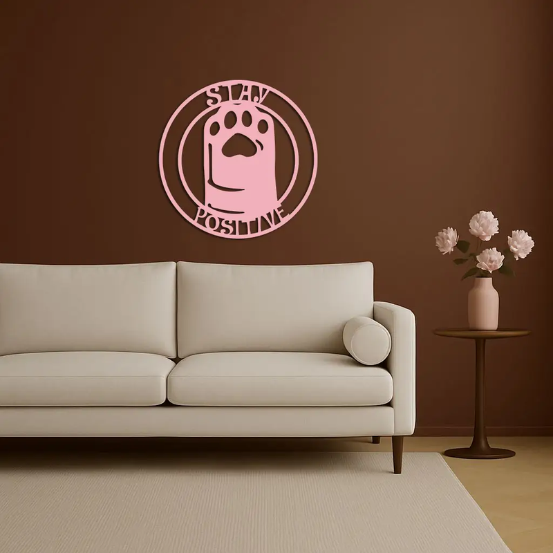 Stay Positive Paw Print Metal Wall Art – Inspirational Pet Lover Decor - KAFGP110 by Enova Art