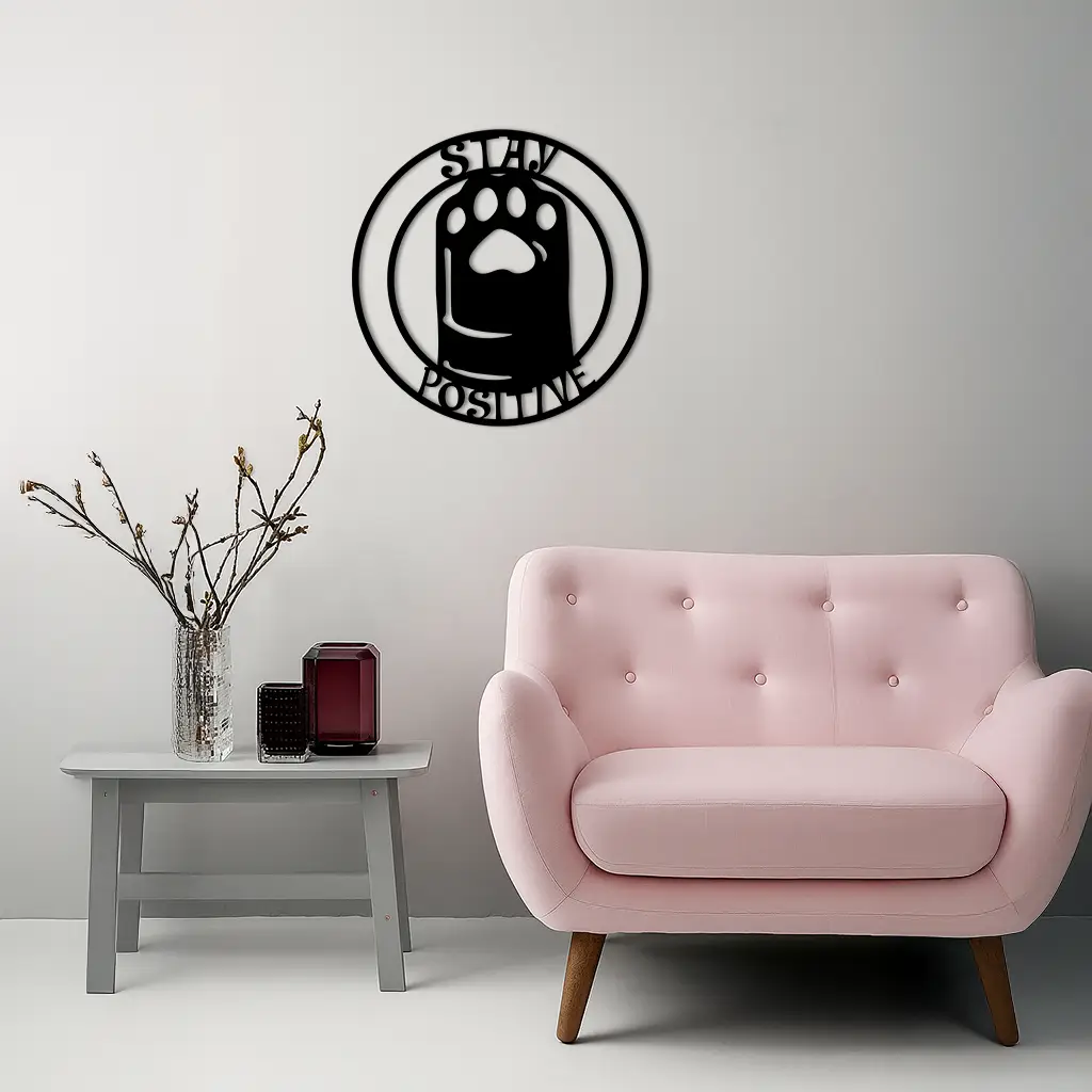 Stay Positive Paw Print Metal Wall Art – Inspirational Pet Lover Decor - KAFGP110 by Enova Art