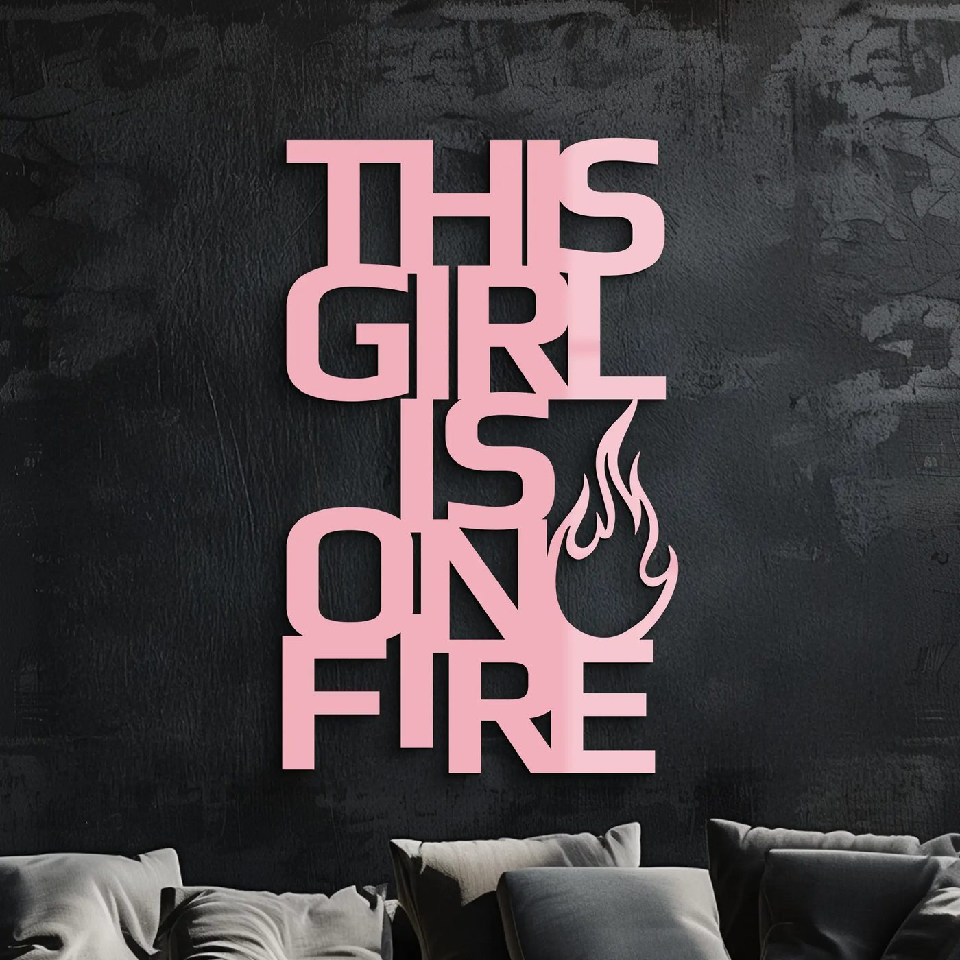 This Girl Is On Fire Metal Wall Art – Bold Flame Typography Design - KAFGP112 by Enova Art