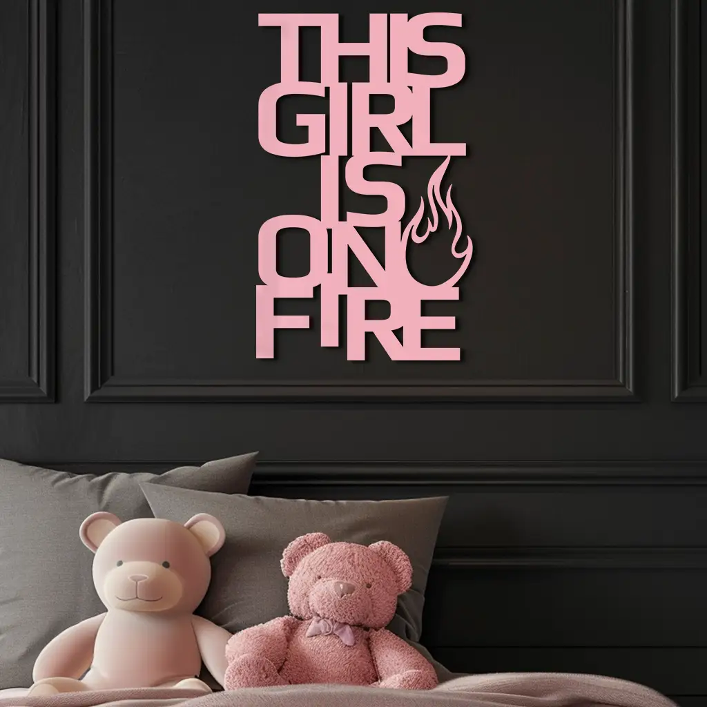 This Girl Is On Fire Metal Wall Art – Bold Flame Typography Design - KAFGP112 by Enova Art