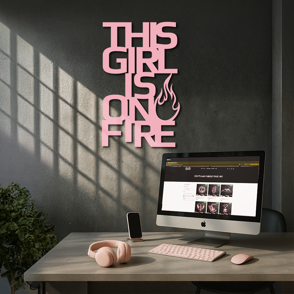 This Girl Is On Fire Metal Wall Art – Bold Flame Typography Design - KAFGP112 by Enova Art