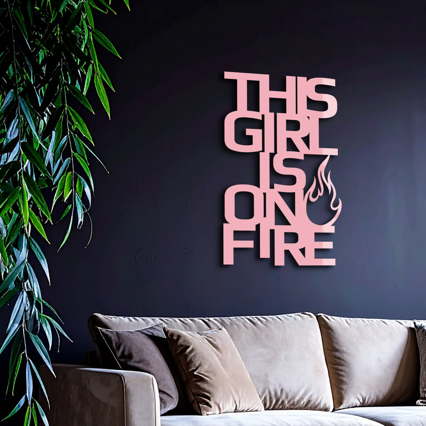 This Girl Is On Fire Metal Wall Art – Bold Flame Typography Design - KAFGP112 by Enova Art