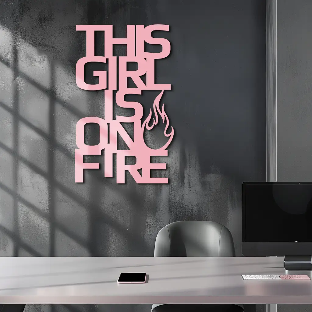This Girl Is On Fire Metal Wall Art – Bold Flame Typography Design - KAFGP112 by Enova Art