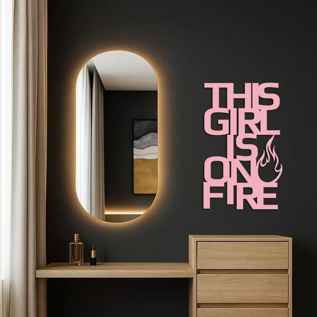 This Girl Is On Fire Metal Wall Art – Bold Flame Typography Design - KAFGP112 by Enova Art