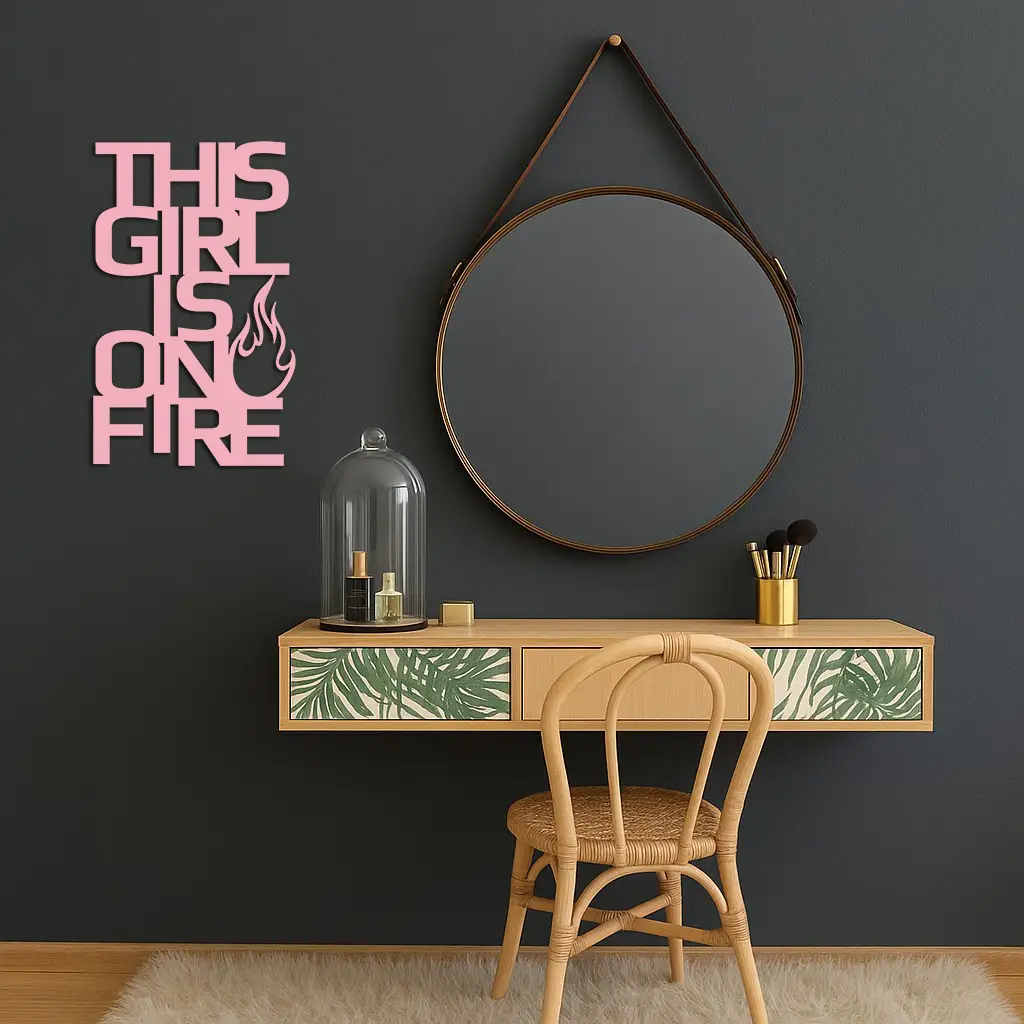 This Girl Is On Fire Metal Wall Art – Bold Flame Typography Design - KAFGP112 by Enova Art